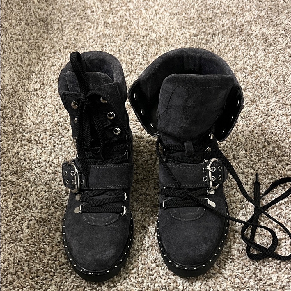 Marc Fisher Charcoal Suede Lace-Up Boots